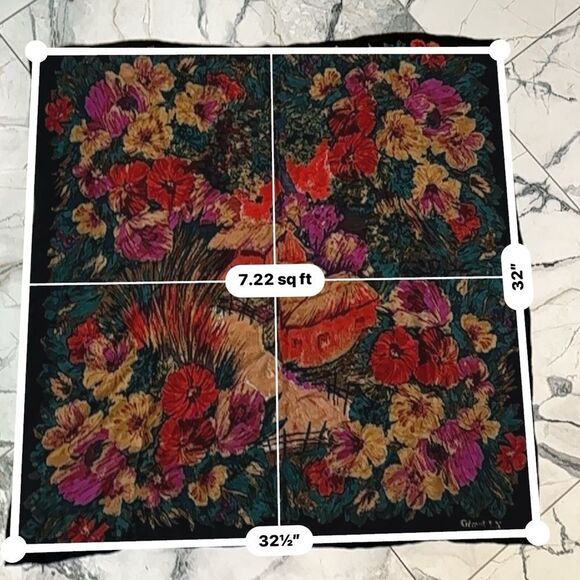 VTG Gerard L.Y Paris Women’s Scarf Shawl Black Floral Scenic Square hand rolled - Picture 6 of 6